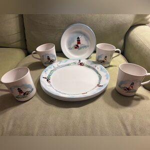 Corelle Outer Banks Lighthouse Theme Dinnerware w/ 4 Plates mugs bread plates